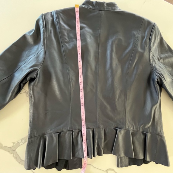 Ted Baker - Leather Blazer Jacket - Peplum 3/4 Sleeve Cropped - Navy Blue - Sz 2 - Picture 13 of 13